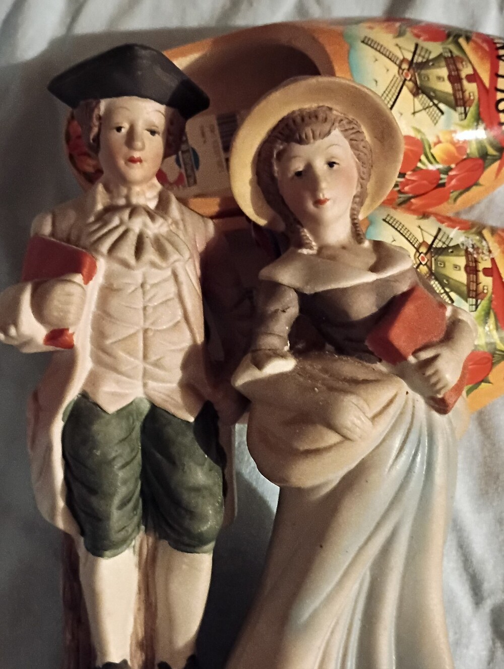 Bundle Nijhuis Orange Holland Tulip Wooden Clogs And 2 Porcelain Statue